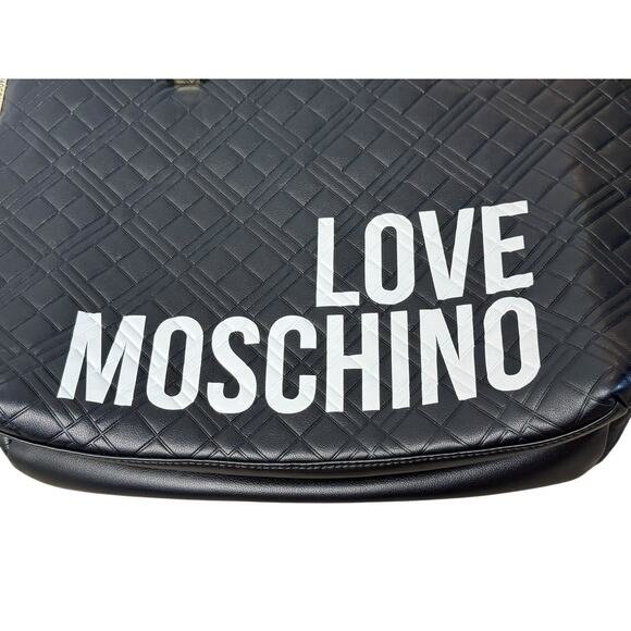 LOVE MOSCHINO Faux Leather Black Quilted Shoulder Purse Tote Bag Double Strap - Picture 6 of 12